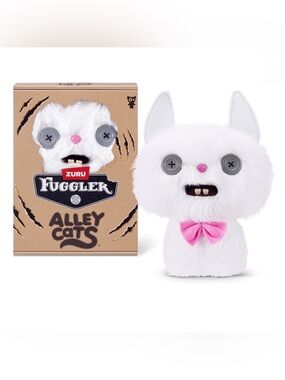 ZURU Fuggler Alley Cats White Fuzzy Plush Cat with Pink Bow - Cheezee